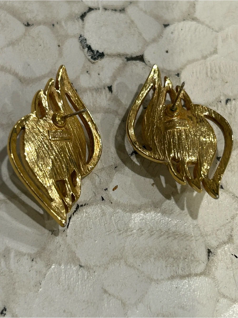 Trifari Signed Gold-Tone Pierced Earrings with Faux Ivory Pearl Centers Vintage